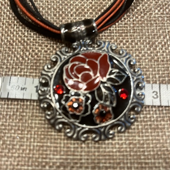 Marie MultiStrand Rose Medallion Necklace with rhinestones - Picture 7 of 7
